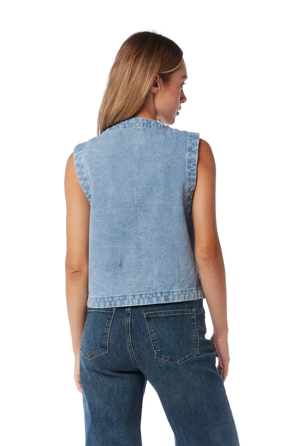 Denim vest embroidered with flower on the front